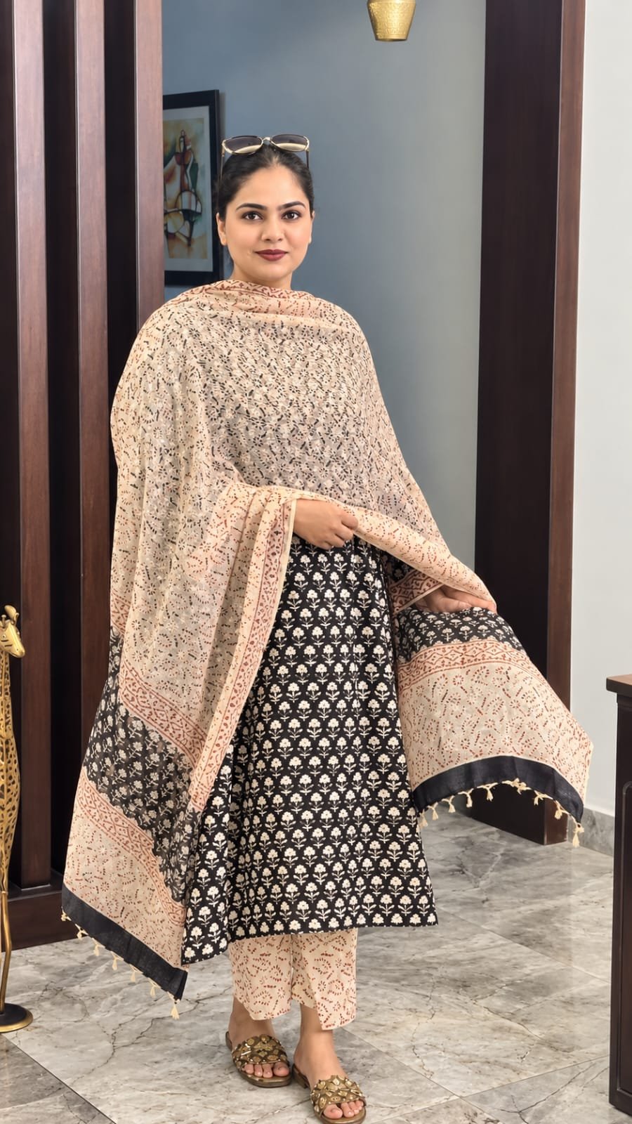 Readymade Cotton Three Piece (BLACK)